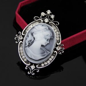 Victorian Style Antiqued Silver Cameo Pin Brooch